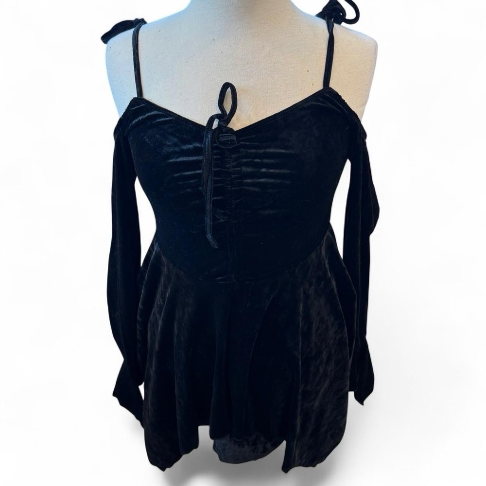 Current Mood Dolls Kill Black Velour Off The Shoulder Dress Women's Large Goth